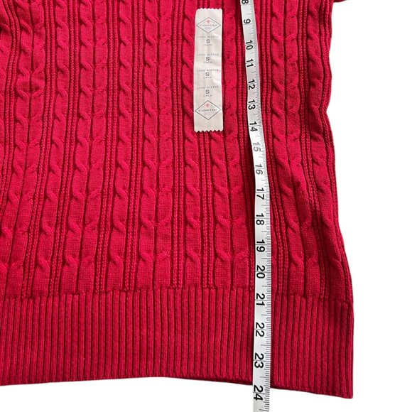 St. John's Bay Crew Neck Cable Knit Cotton Sweater Red Long Sleeve NEW Small - Picture 7 of 9